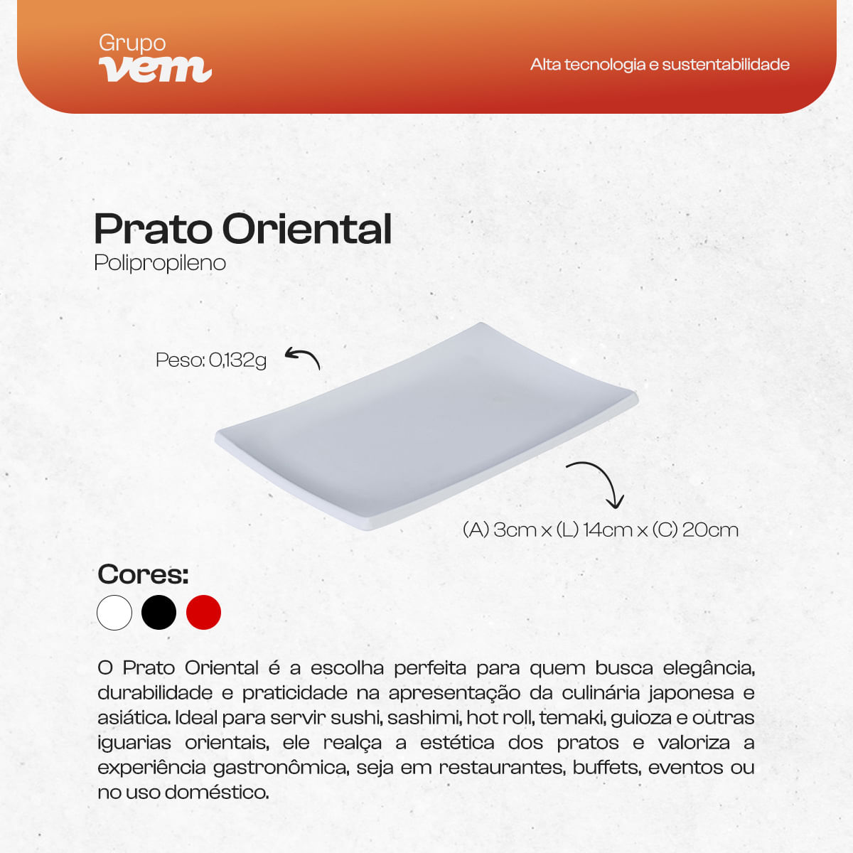 Prato Oriental Retangular 14x20 Branco em Polipropileno - Imagem 4